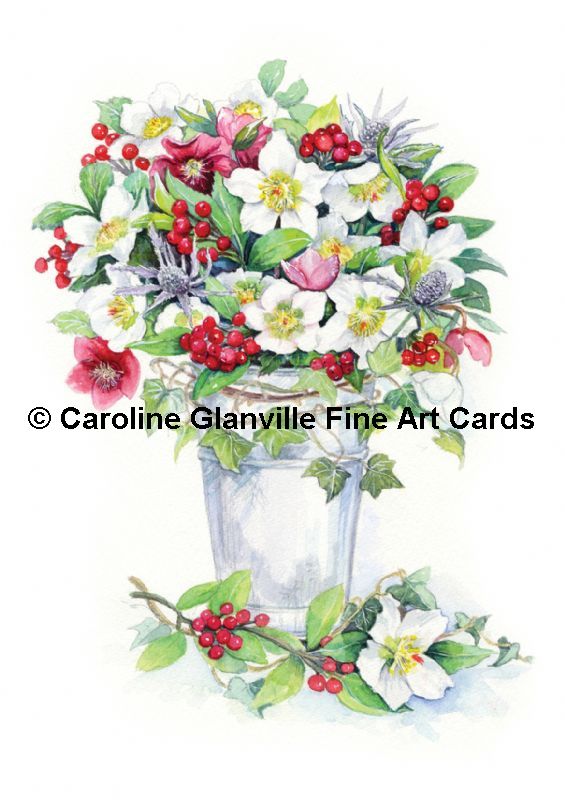 christmas floral arrangement, painting by Caroline Glanville